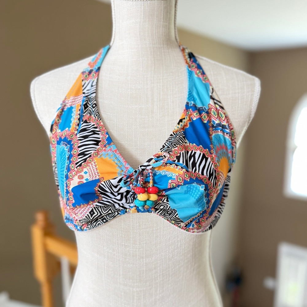 Antigel Lise Charmel La Bomba Africa Halter Bikini Top Beaded Underwire XXL B